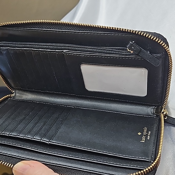 kate spade Grove Street Anita Black Leather Gold Hardware Wallet Clutch Wristlet - Picture 8 of 10